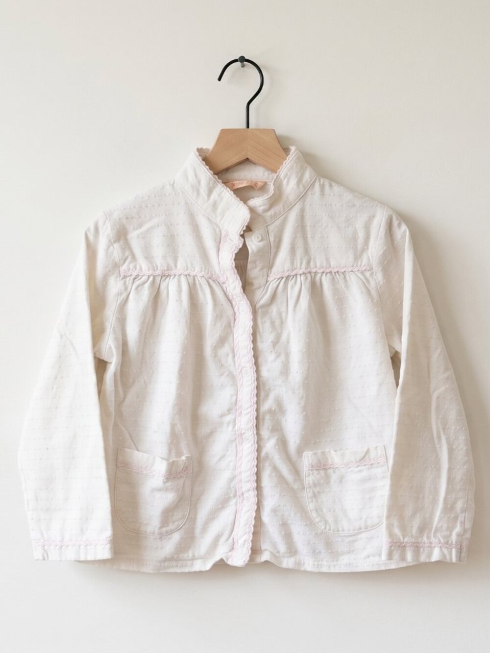 Gocco Girls Size 5/6 Cream Swiss Dot Button Down Top Pink Trim Cottagecore